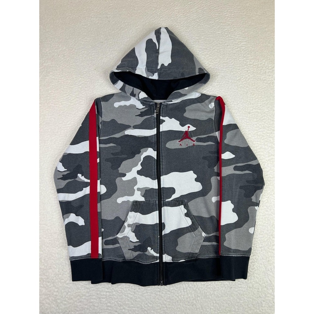 Jordan Boys Gray Camo Full Zip Fleece Hoodie Jumpman Air Sweatshirt Size 12-13Y